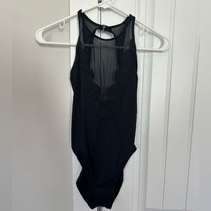Black Scalloped Mesh Plunge Swimsuit